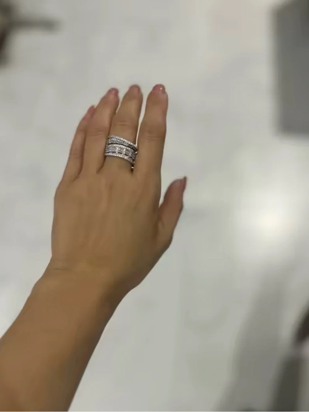 Multi-Row Crystal Statement Ring - Silver Tone Ring